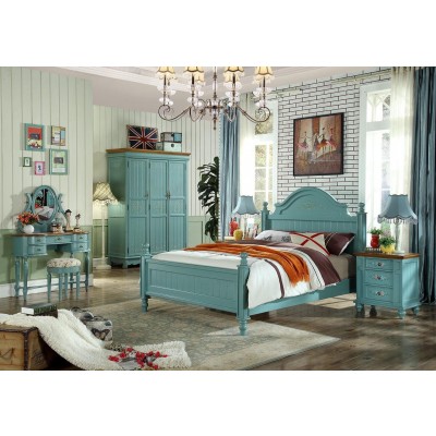 JVmoebel Bett, Hotel Polster Doppel Betten Amerikanisch Bix XXL Holz Textil Bett blau   Einheitsgröße